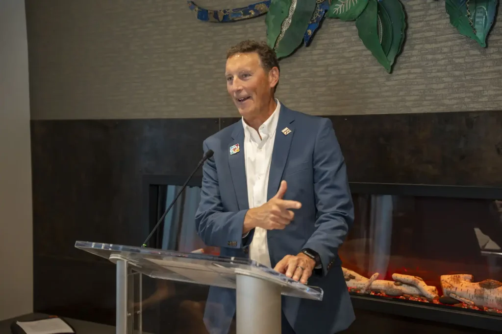 Rockford City Manager, Thad Beard speaking at Hotel Rose Grand Opening